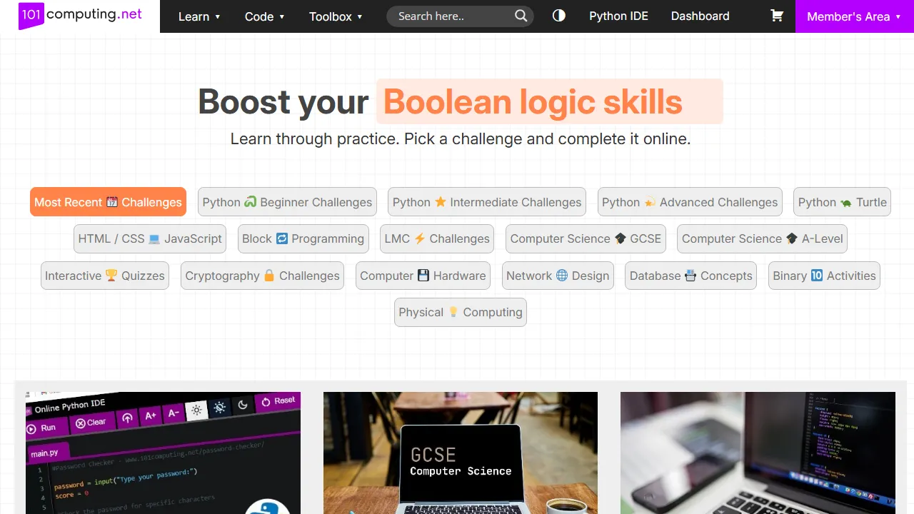 101computing.net - Interactive Educational Resources for Teachers and Students screenshot