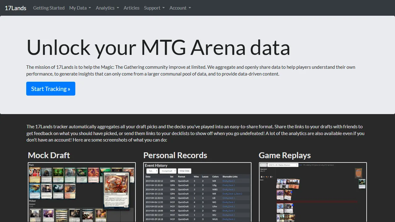 17lands.com - Magic: The Gathering Draft Data Tool screenshot
