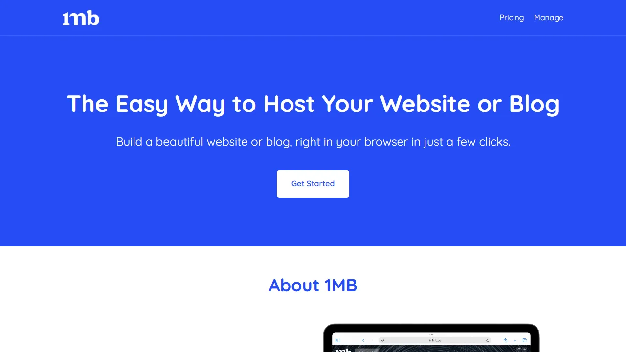 1mb.co - Simple Website and Web Hosting Solution screenshot