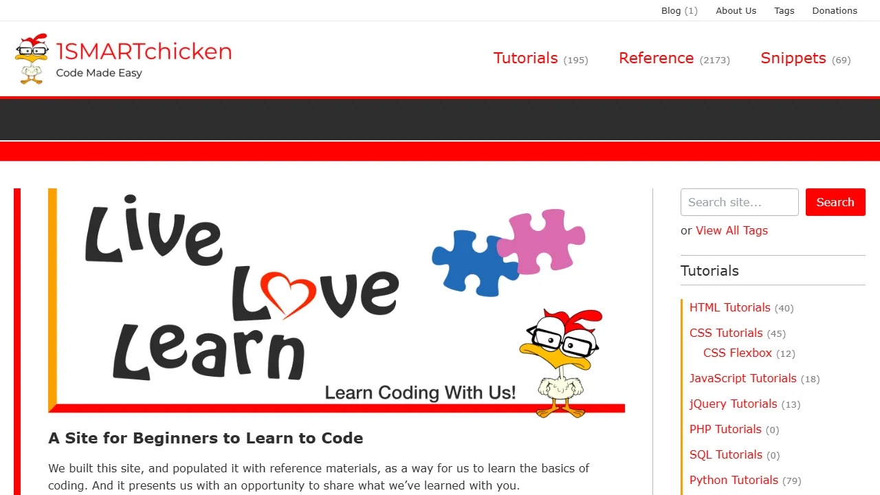 1smartchicken.com - Free Online Coding Courses and Education screenshot