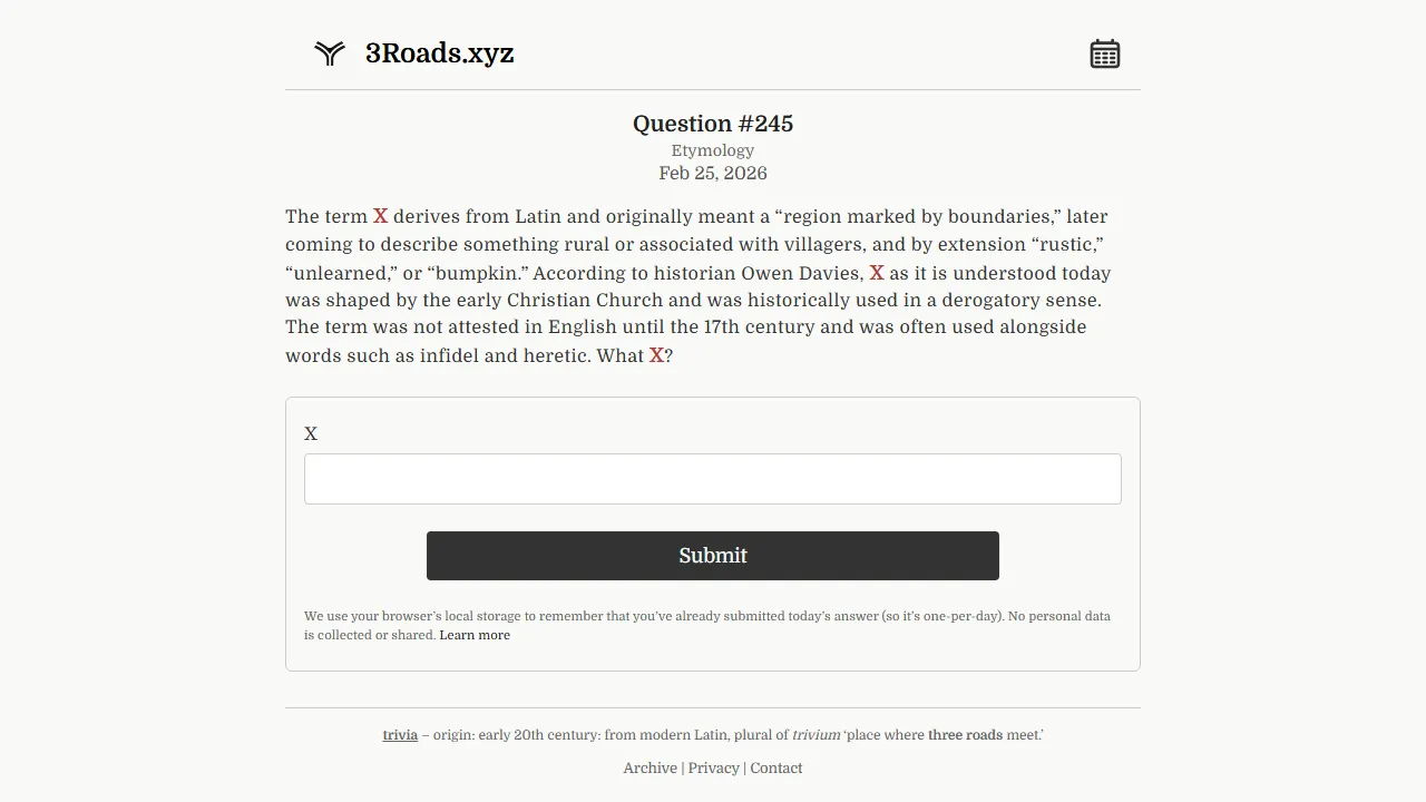 3roads.xyz - Daily Trivia App for Learning Something New screenshot