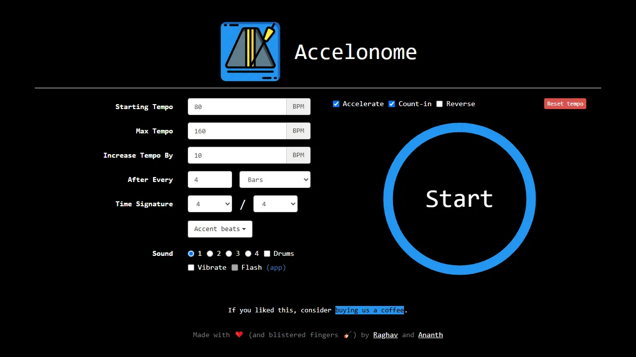 accelonome.com - Online Metronome Beat Application for Musicians screenshot