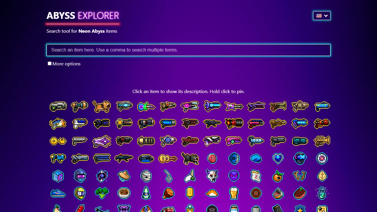 acelisweaven.github.io - Neon Abyss Game Item Database and Explorer screenshot