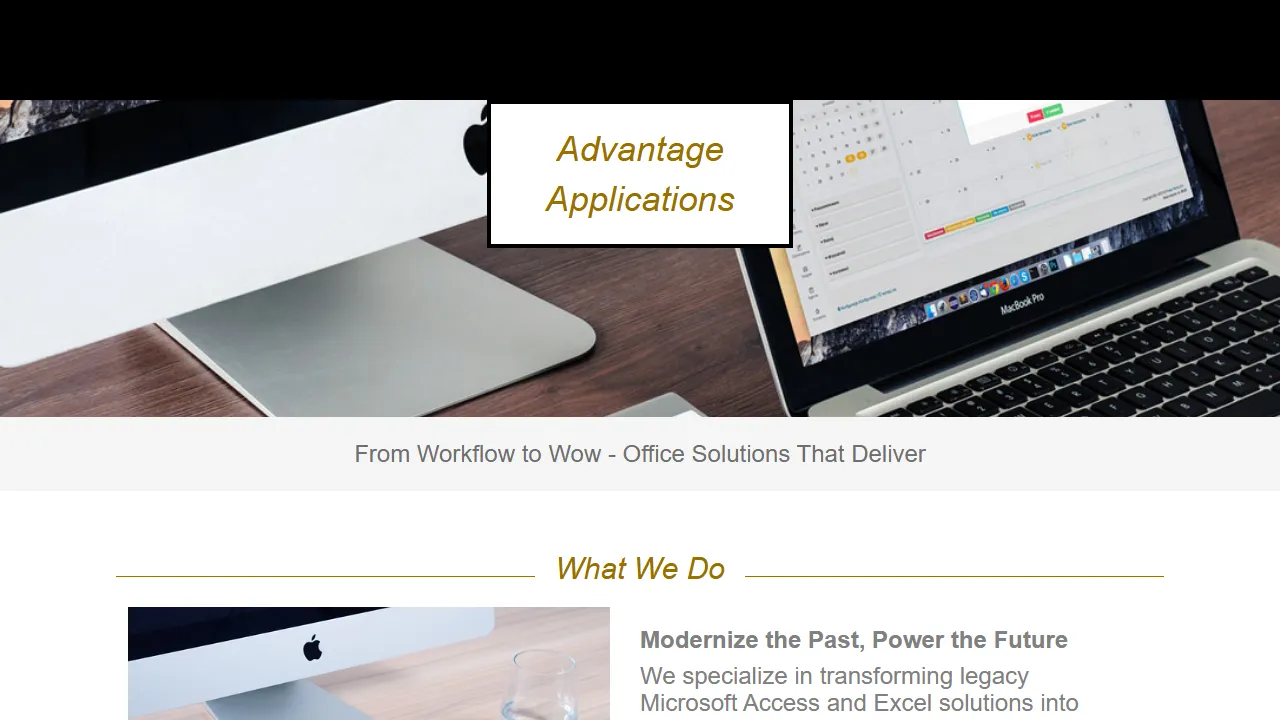 advantageapplications.com - Complete Office Solutions | Power BI Software screenshot