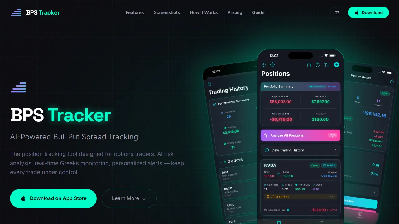 ai-muninn.com - Options Trading Tracker with Real-Time Greeks Data screenshot