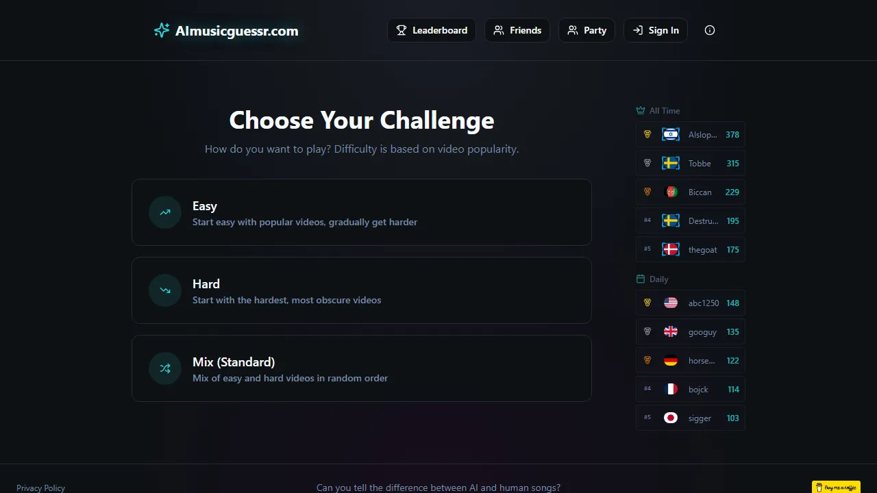 aimusicguessr.com - AI Music Game For Fun screenshot