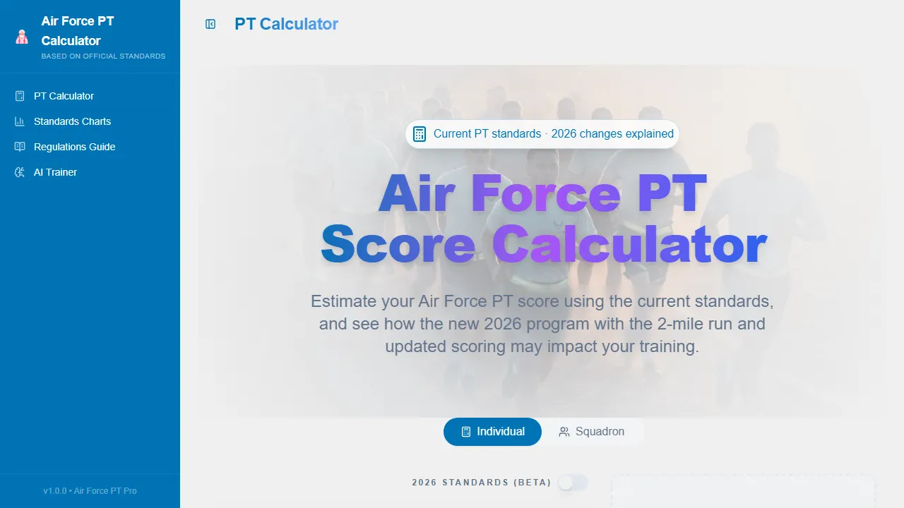 airforceptcalculator.com - Fast and Accurate Fitness screenshot