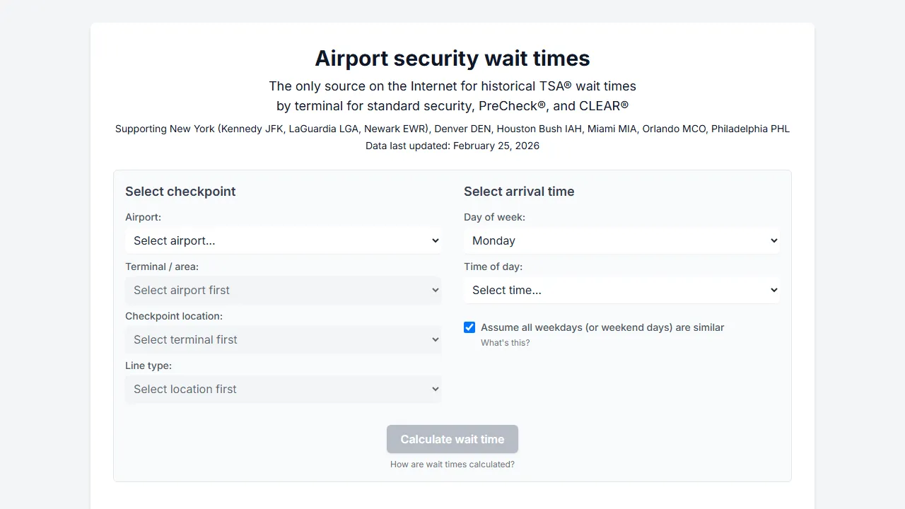 airportwaittimes.com - TSA Checker screenshot