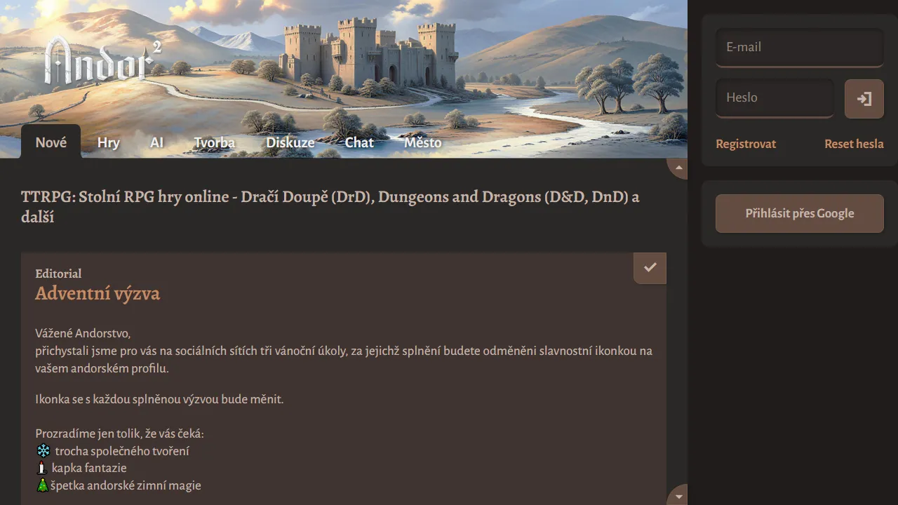 andor2.cz - Virtual Tabletop Community for RPG Games screenshot