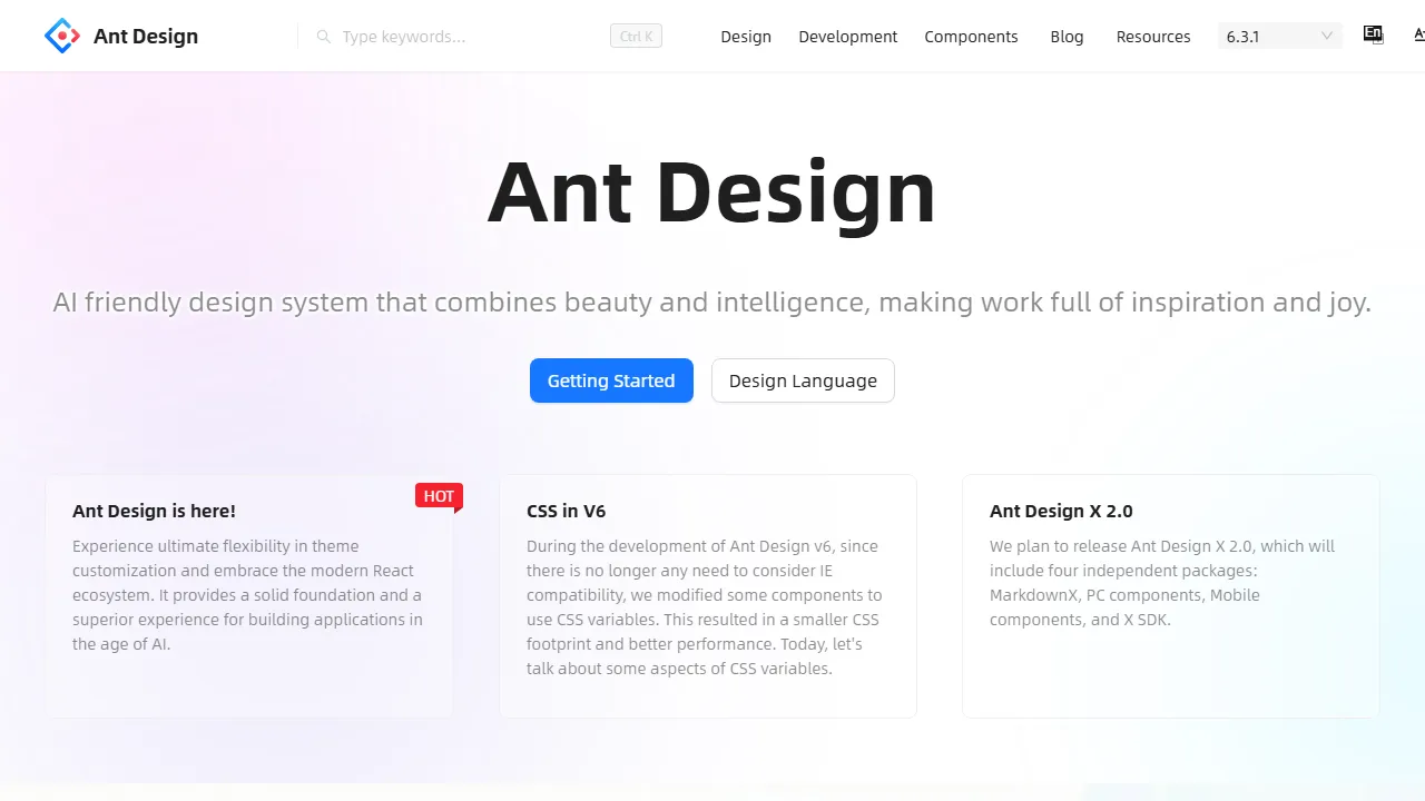 ant.design - React UI Component Library for Web screenshot