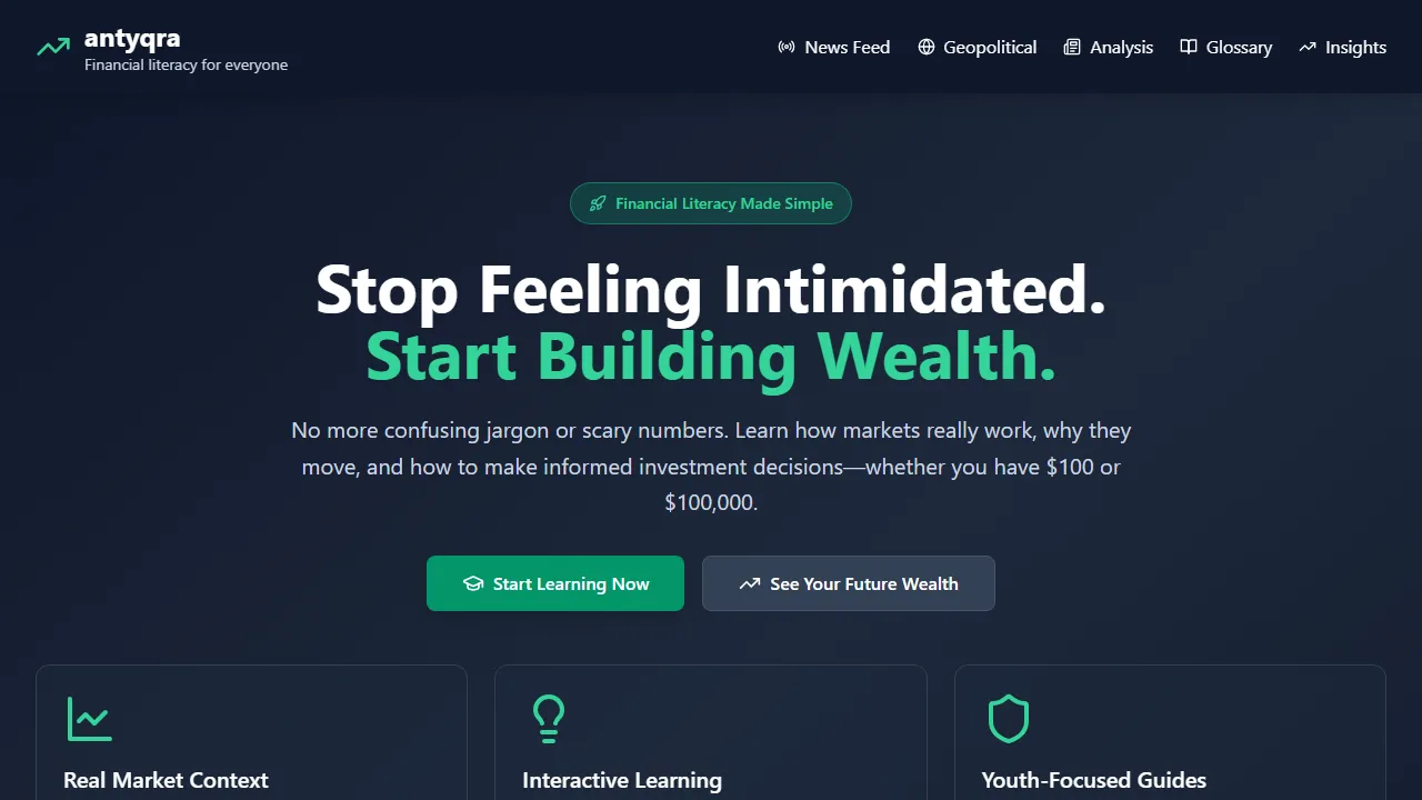 antyqra.com - Real-Time Stock Market Dashboard for Beginners screenshot