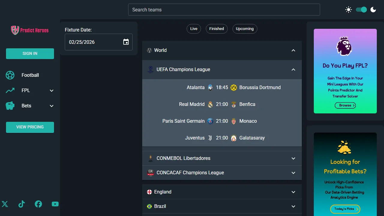 app.predict-heroes.com - Support Future Football Prediction screenshot