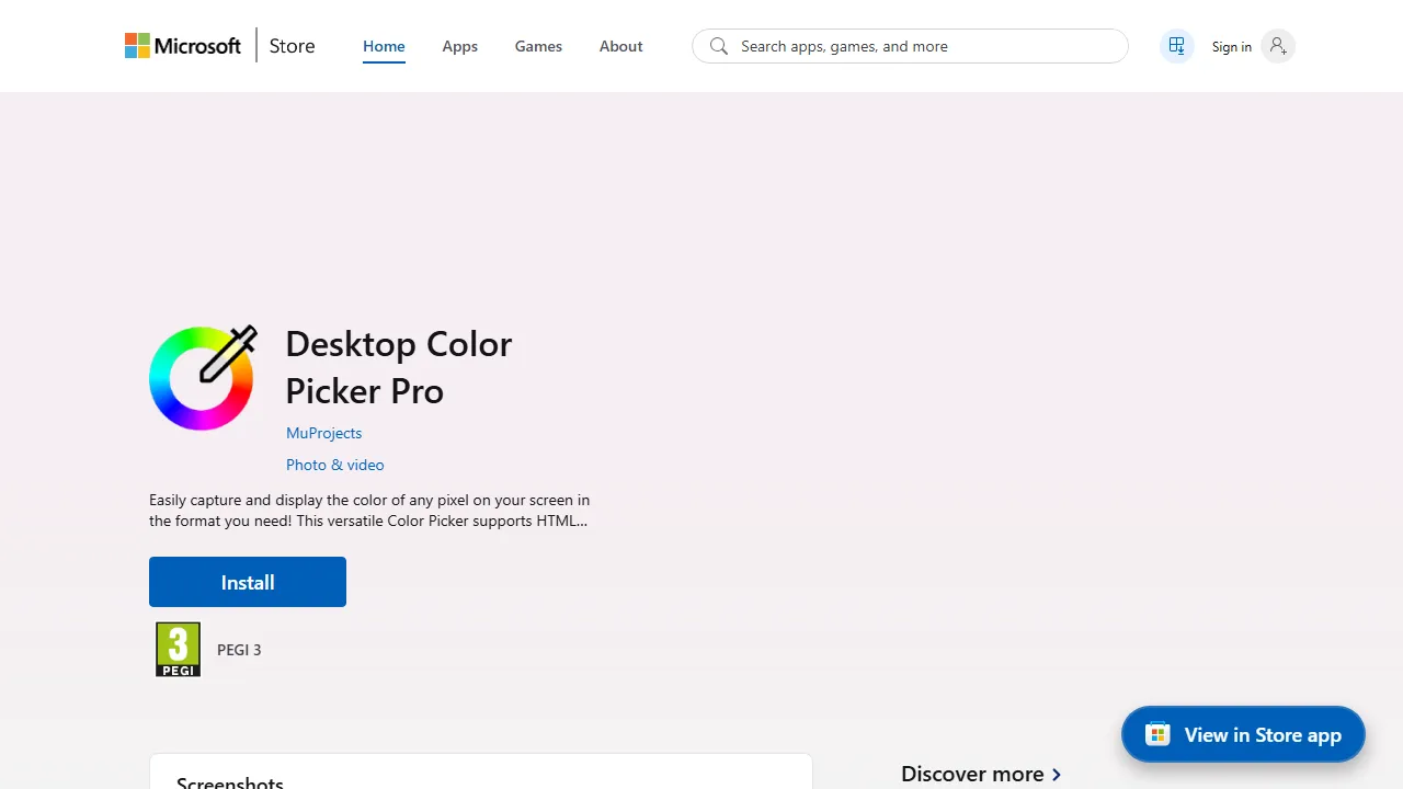 apps.microsoft.com - Screen Pixel Color Capture Tool for Designers screenshot