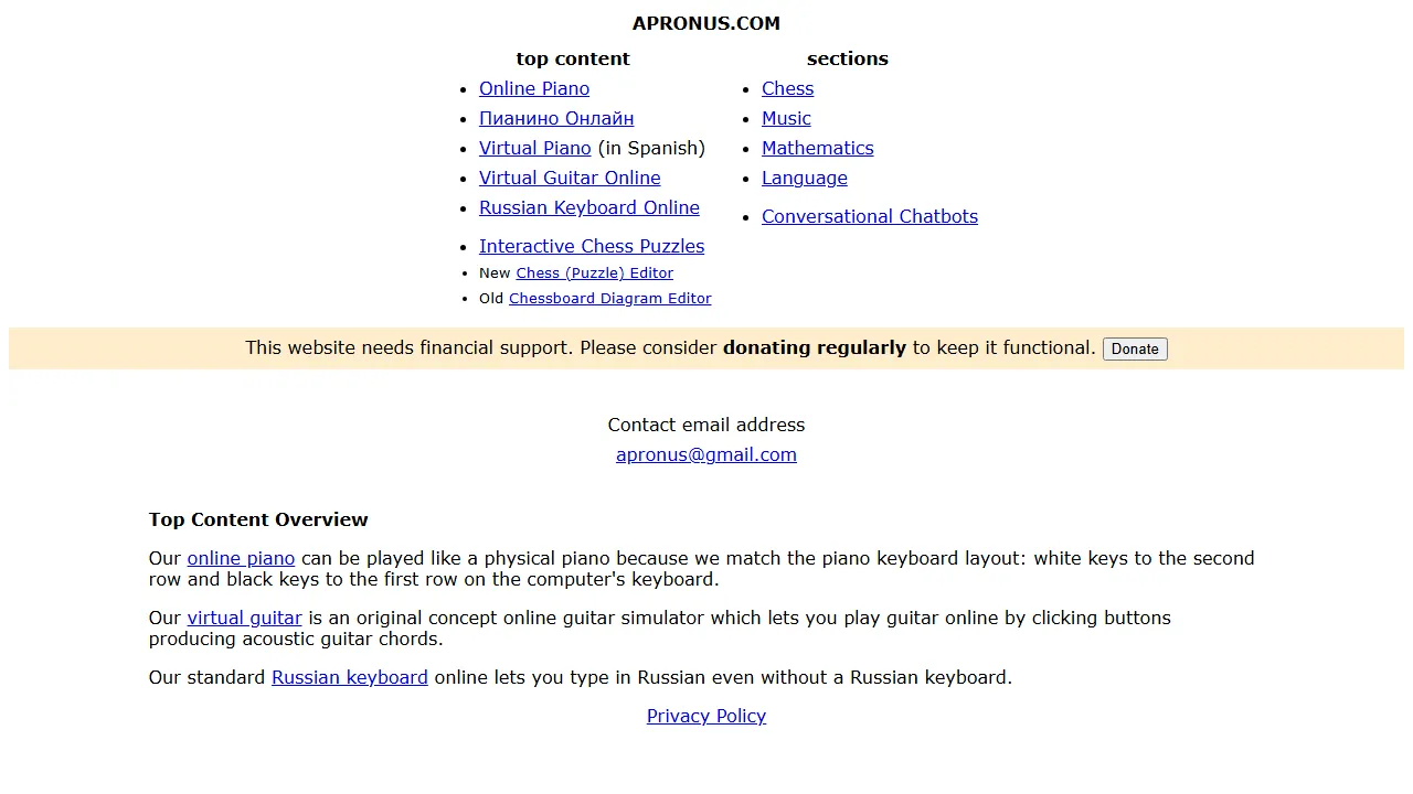 apronus.com - Play Virtual Piano Online Keyboard Simulator screenshot
