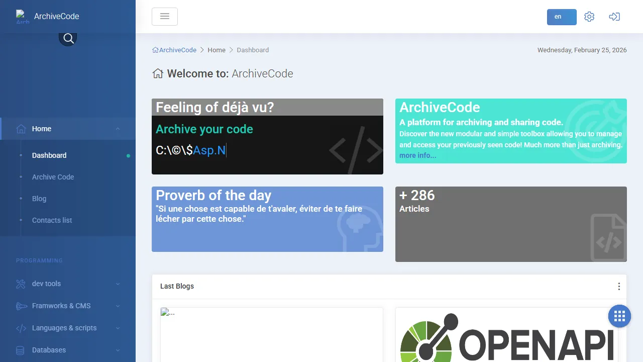 archivecode.net - Simple Code Snippet Manager Platform screenshot
