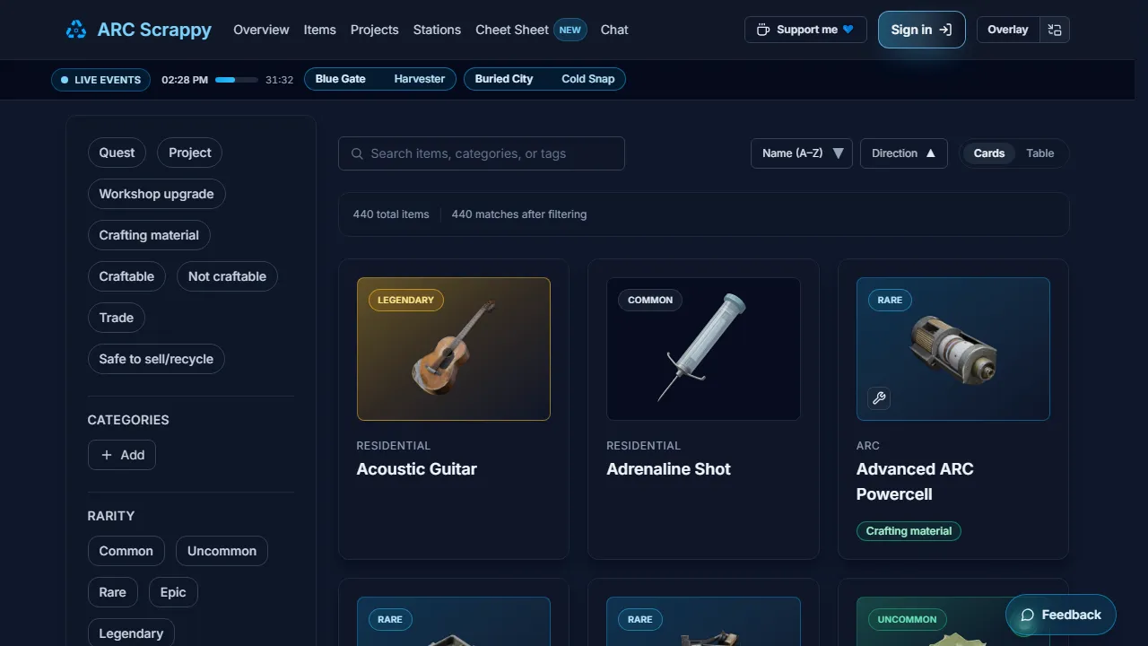 arcscrappy.com - ARC Raiders Loot and Inventory Helper screenshot