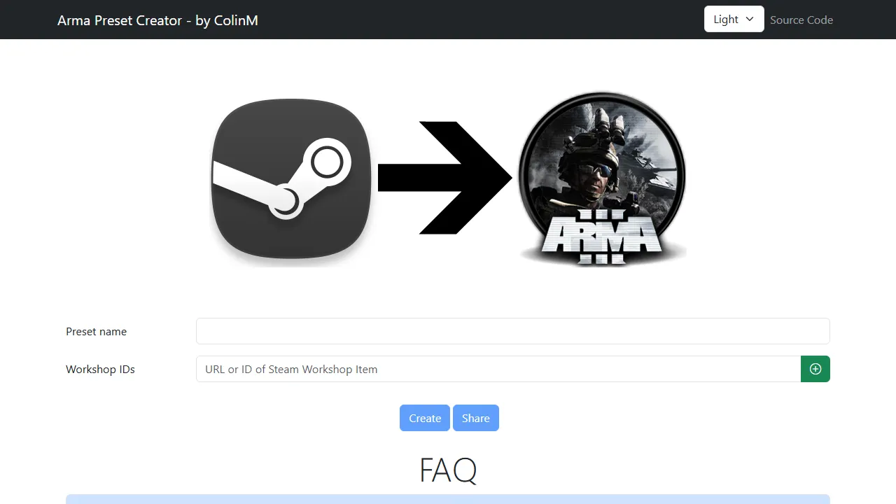 armapresetcreator.com - Steam Workshop to Arma 3 Preset Converter screenshot