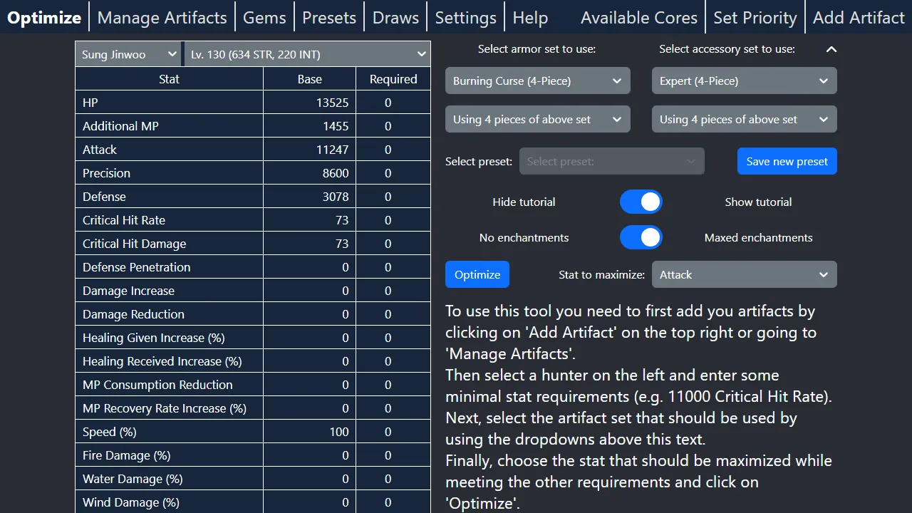 artifactoptimizer.online - Free Web Application Gear Optimizer screenshot