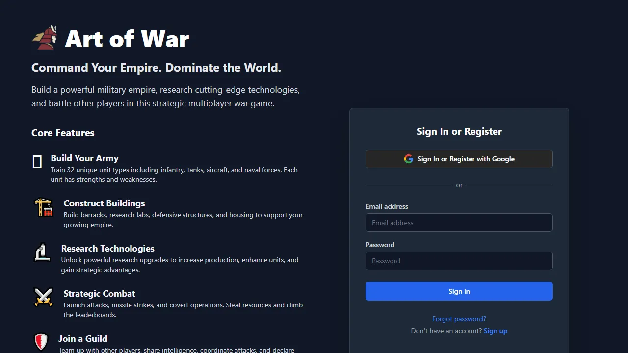 artofwar.io - Modern Text Based Strategy Game Online screenshot