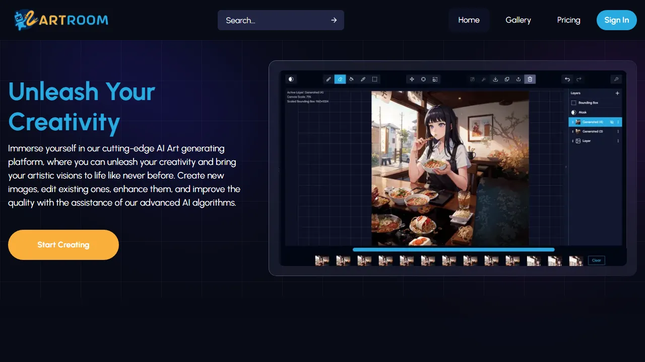 artroom.ai - AI Image Generator Tool - Artificial Intelligence screenshot