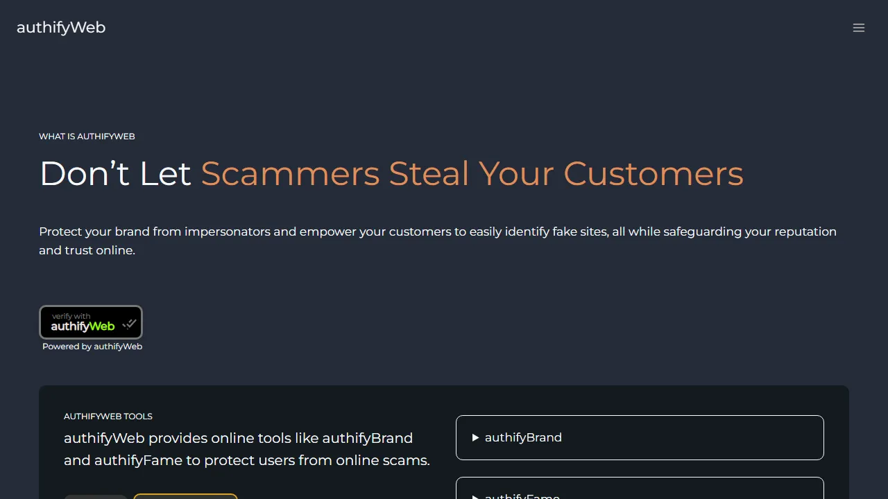 authifyweb.com - Free Scam and Fraudster Detection Tool screenshot