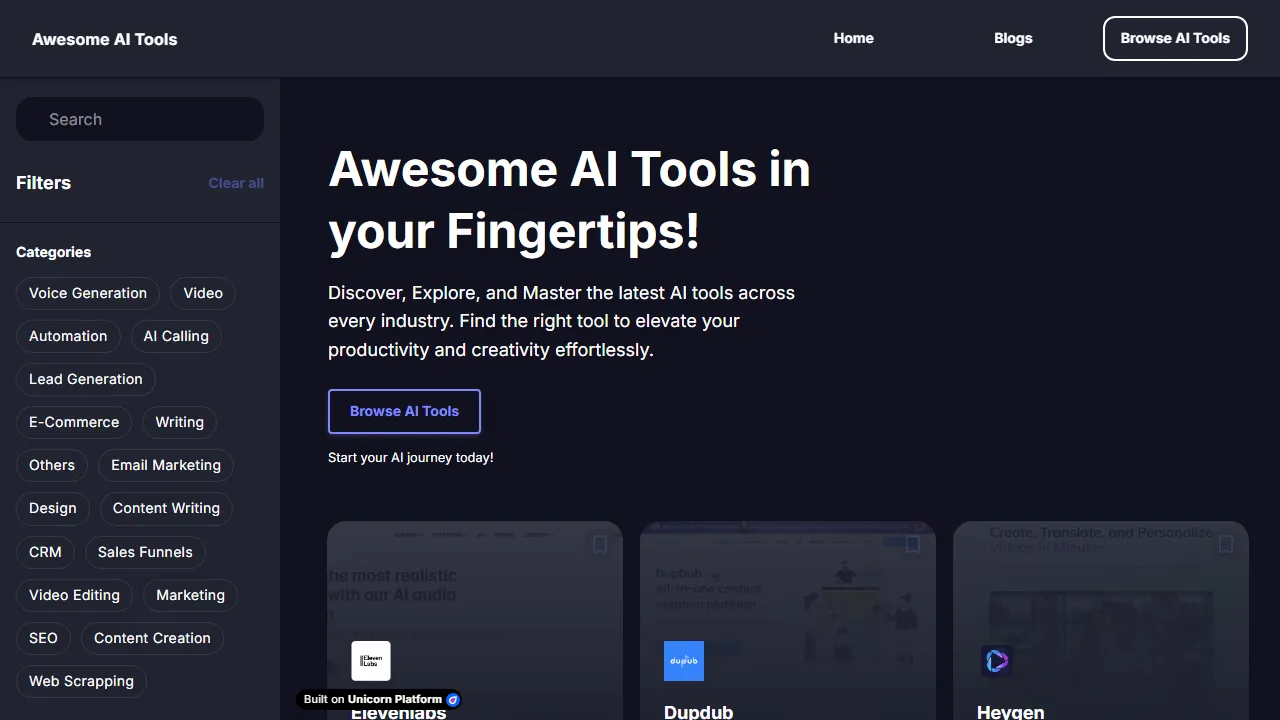 awesomeaitools.uncrn.co - AI Tools Directory for Productivity screenshot