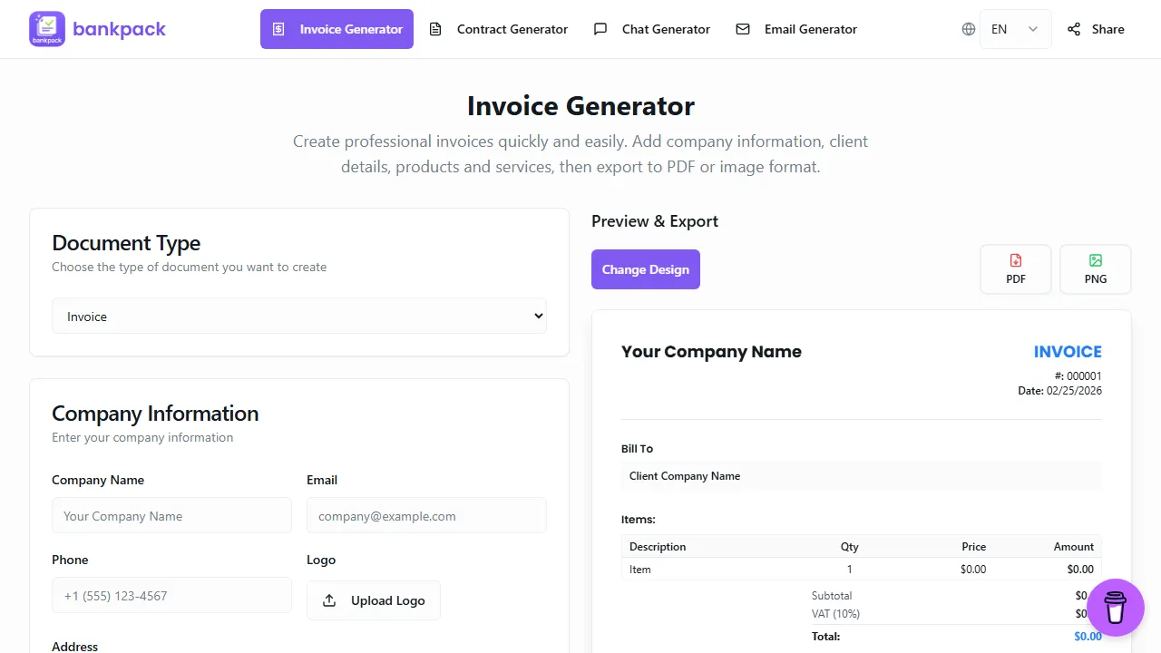 bankpack.me - Free Compliance Document Generation Tool screenshot