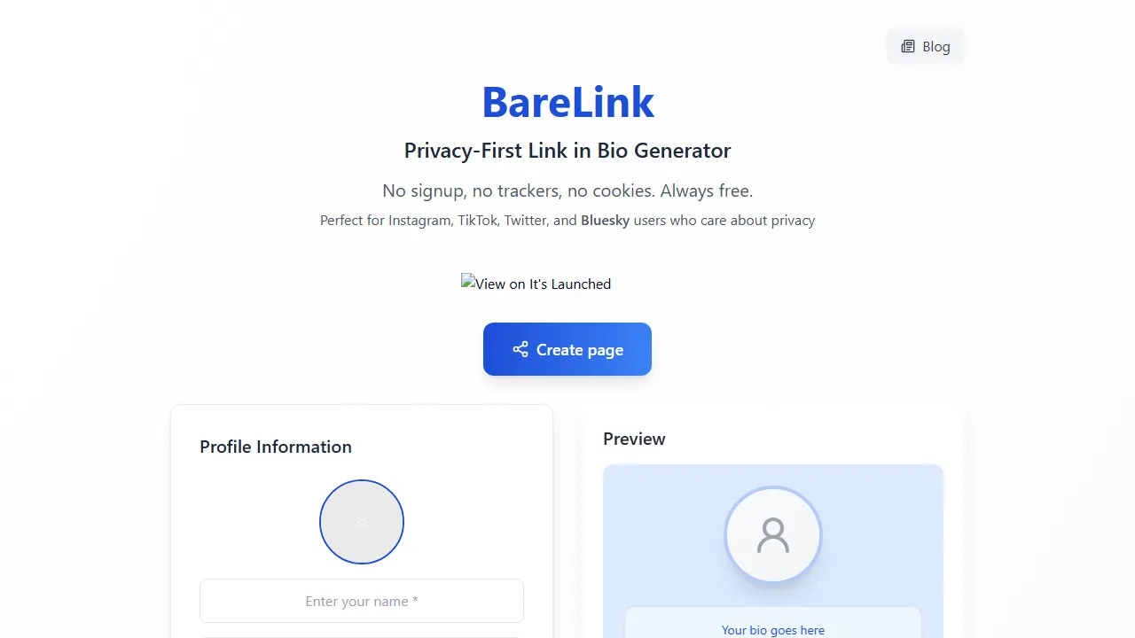 barelink.xyz - Privacy Focused Bio for Instagram Tool screenshot