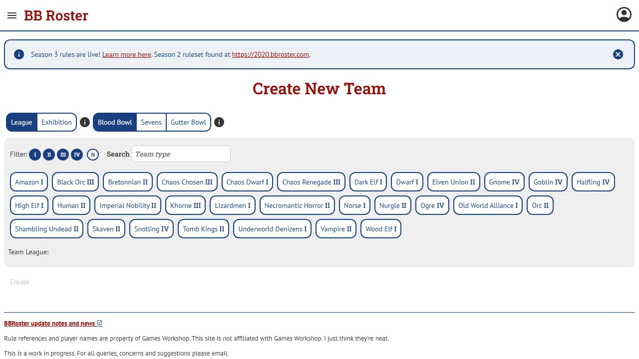 bbroster.com - Roster Creation Application Online screenshot