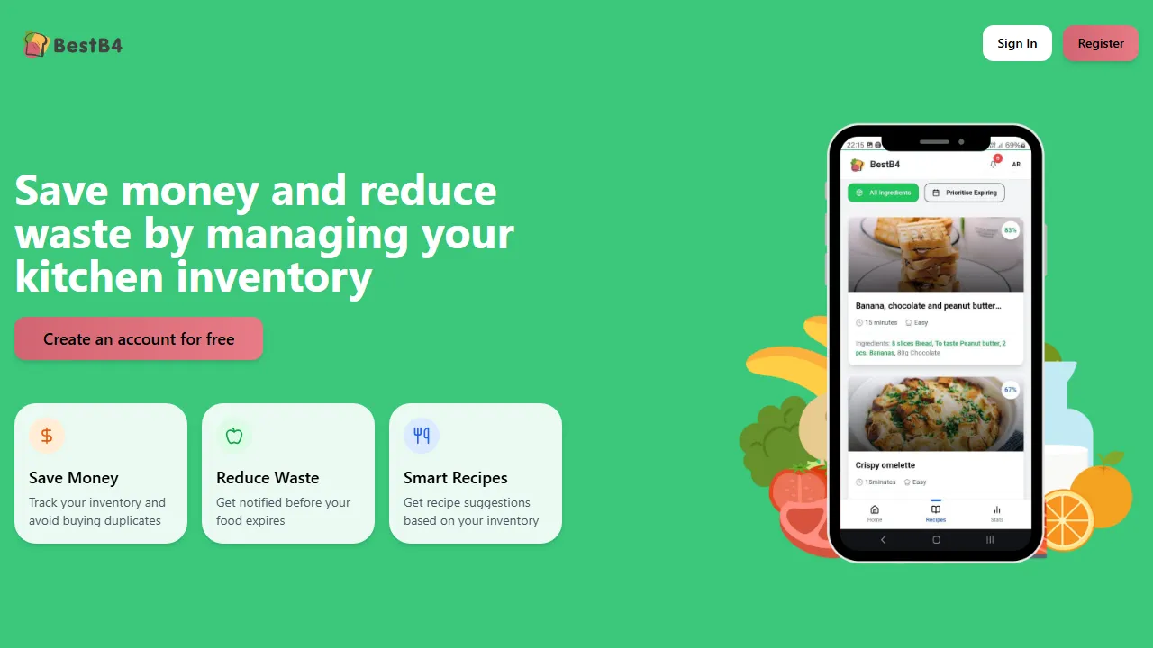 best-b4.eu - Food Waste Reduction App with Recipes screenshot