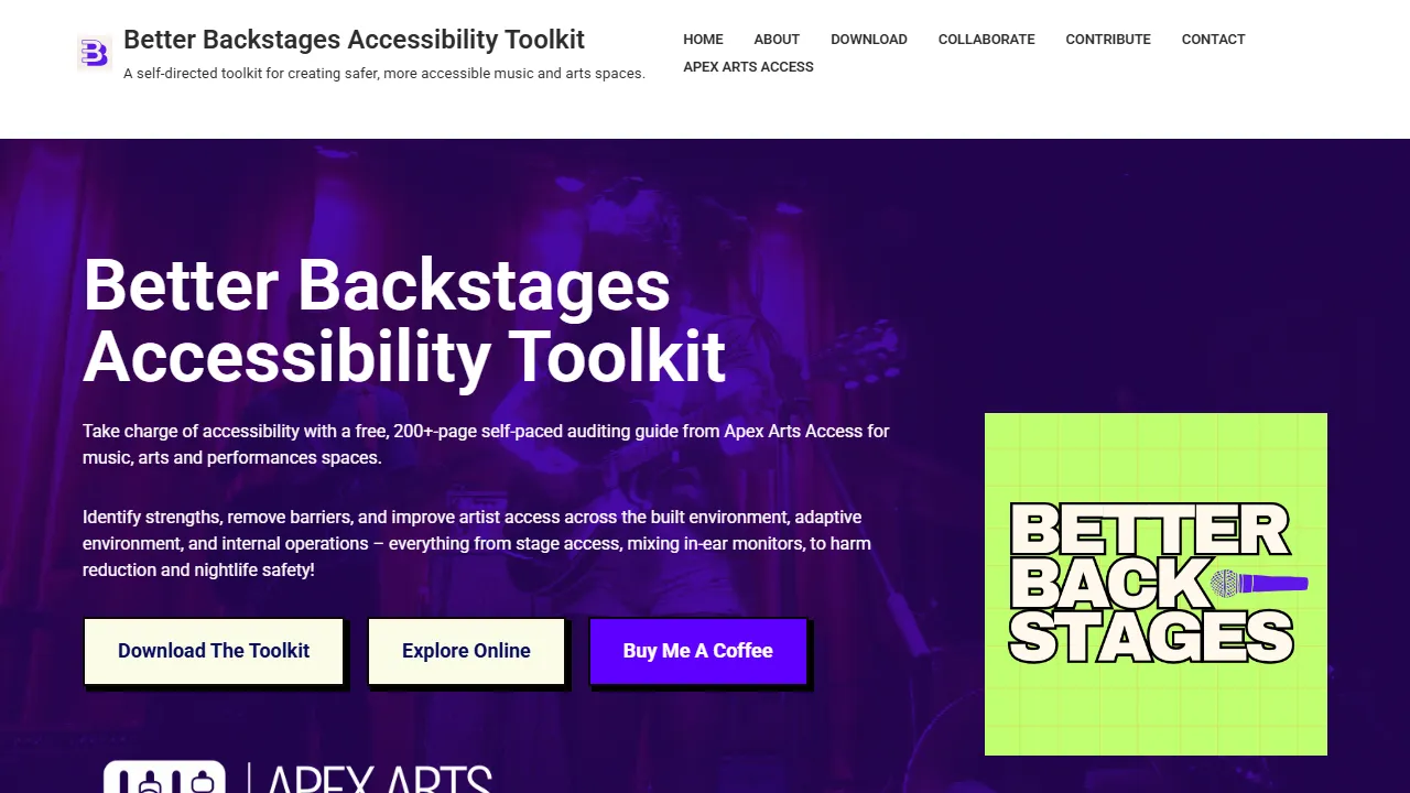 betterbackstages.ca - Free Accessibility Toolkit for Arts Communities screenshot