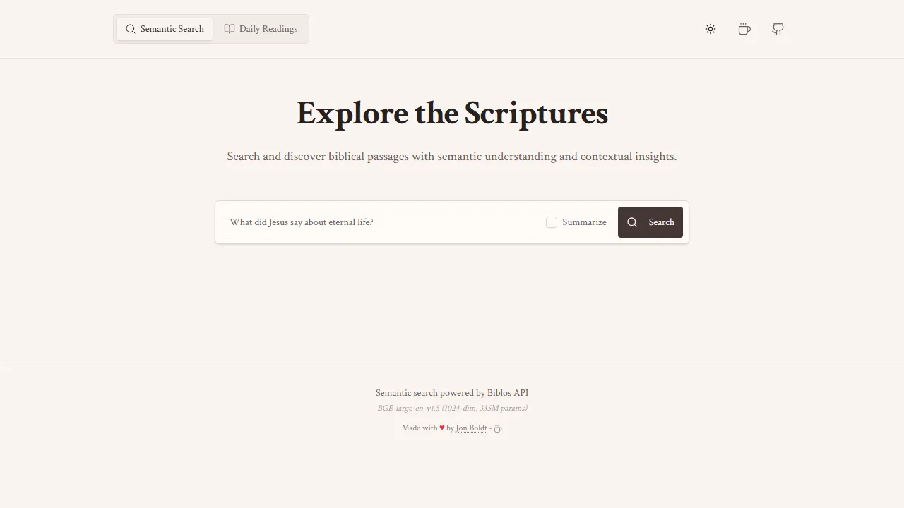 biblos.app - Semantic Bible Study and Exploration Tool screenshot