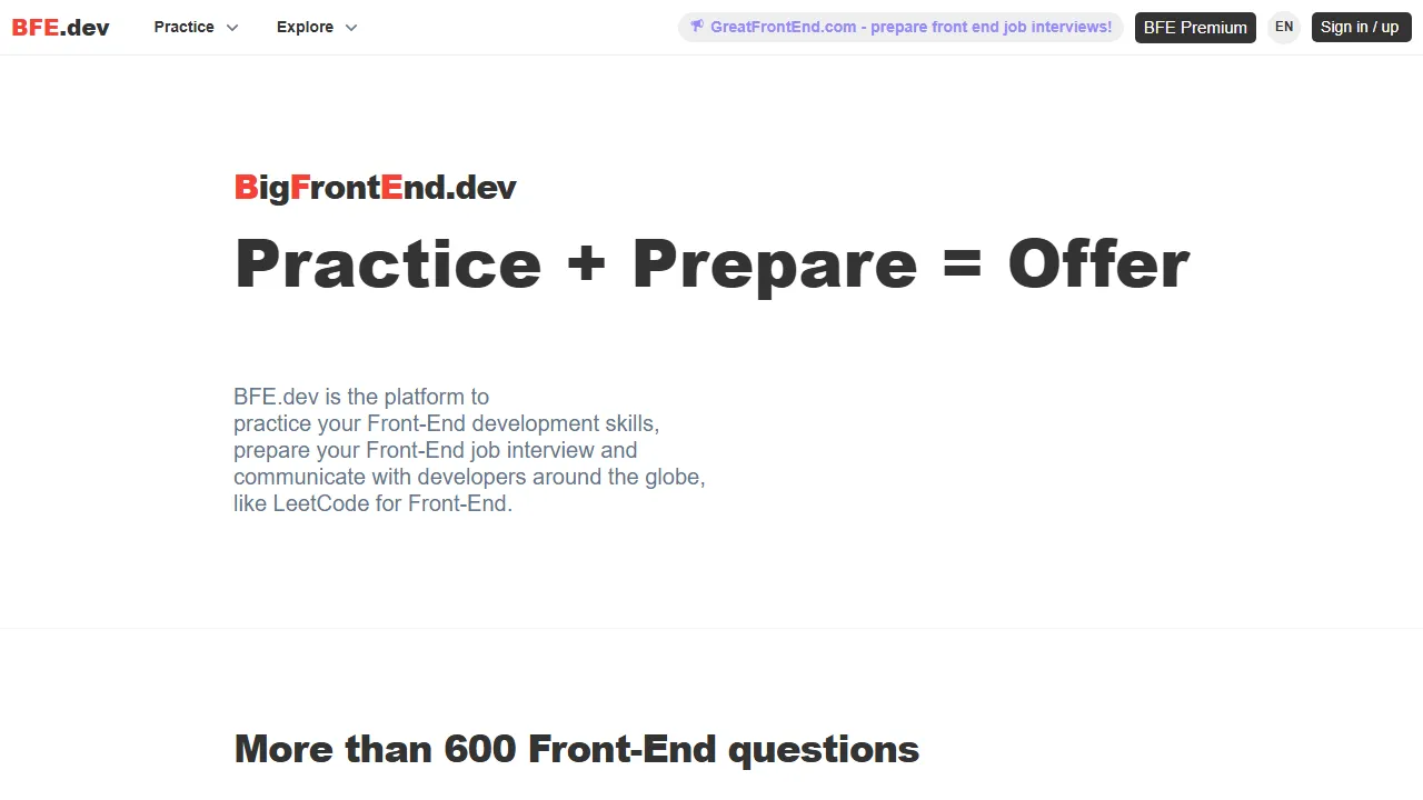 bigfrontend.dev - Leet Code Practice for Live Coding Interview screenshot