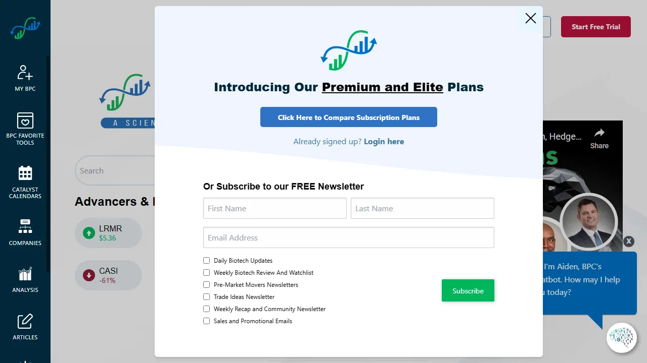 biopharmcatalyst.com - Trading Data and Tools screenshot