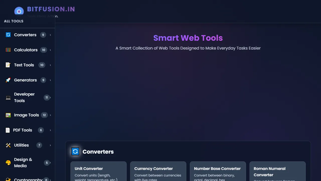 bitfusion.in - Free Web Tools For Everyday Tasks screenshot