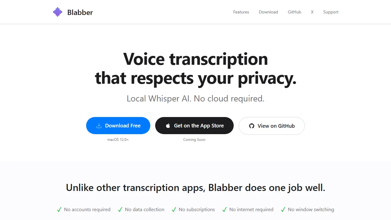 blabbernotes.com - Voice Transcription App Using Local AI screenshot
