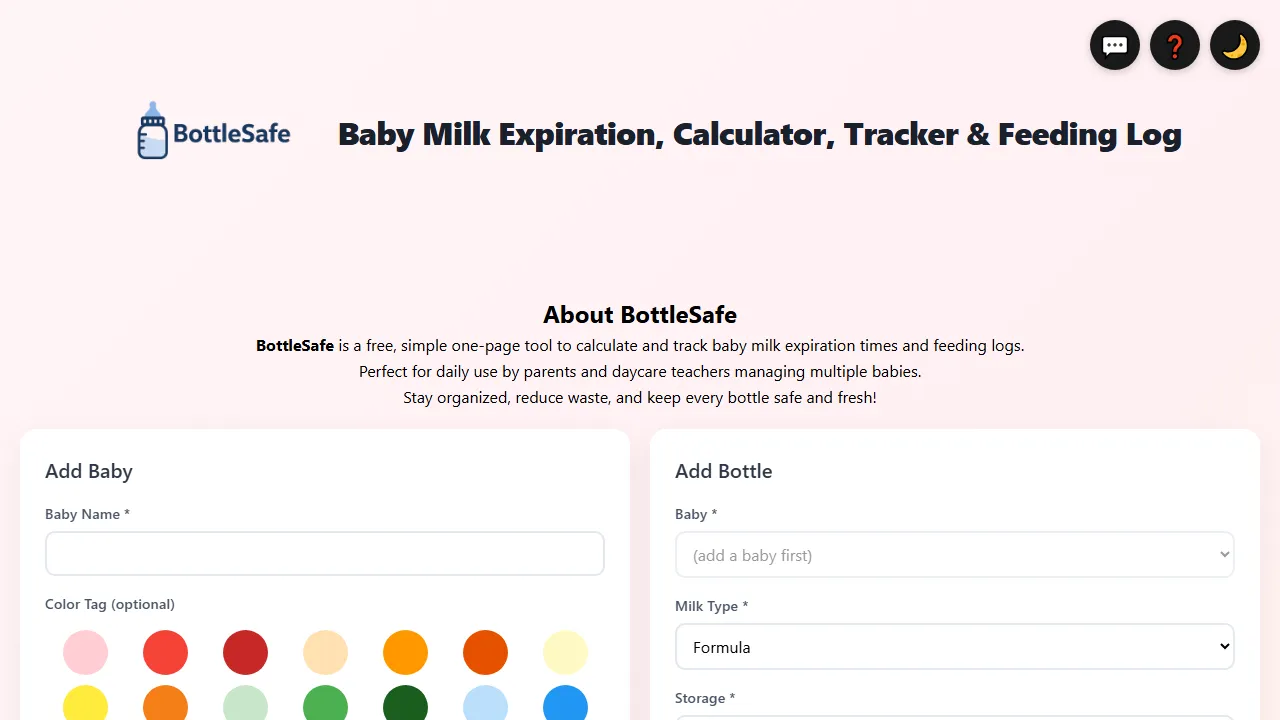 bottlesafe.site - Free Baby Feeding and Milk Tracker screenshot