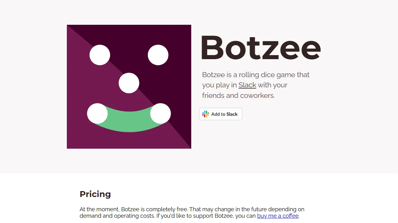 botzee.farski.com - Slack Dice Roller Game for Teams screenshot