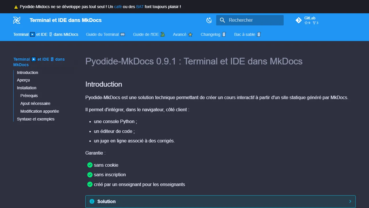 bouillotvincent.gitlab.io - Online Mkdocs HTML Page Generator Tool screenshot