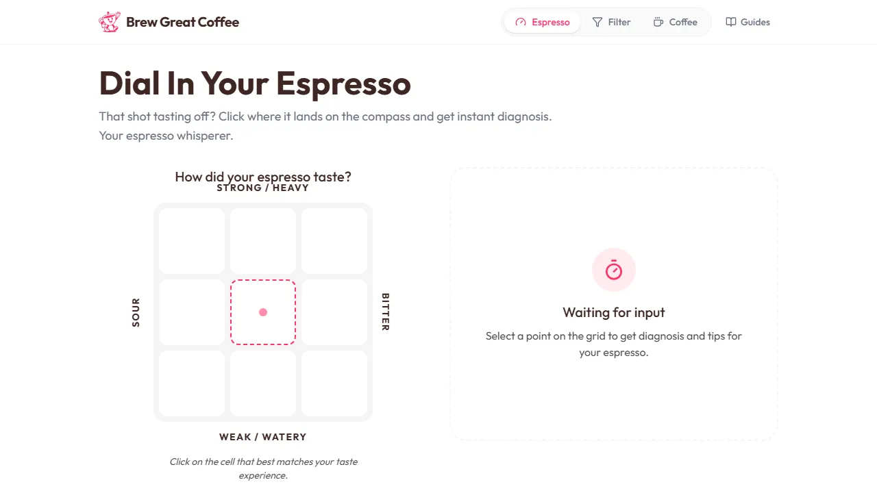 brewgreat.coffee - Free Online Coffee Brewing Tools and Recipes screenshot