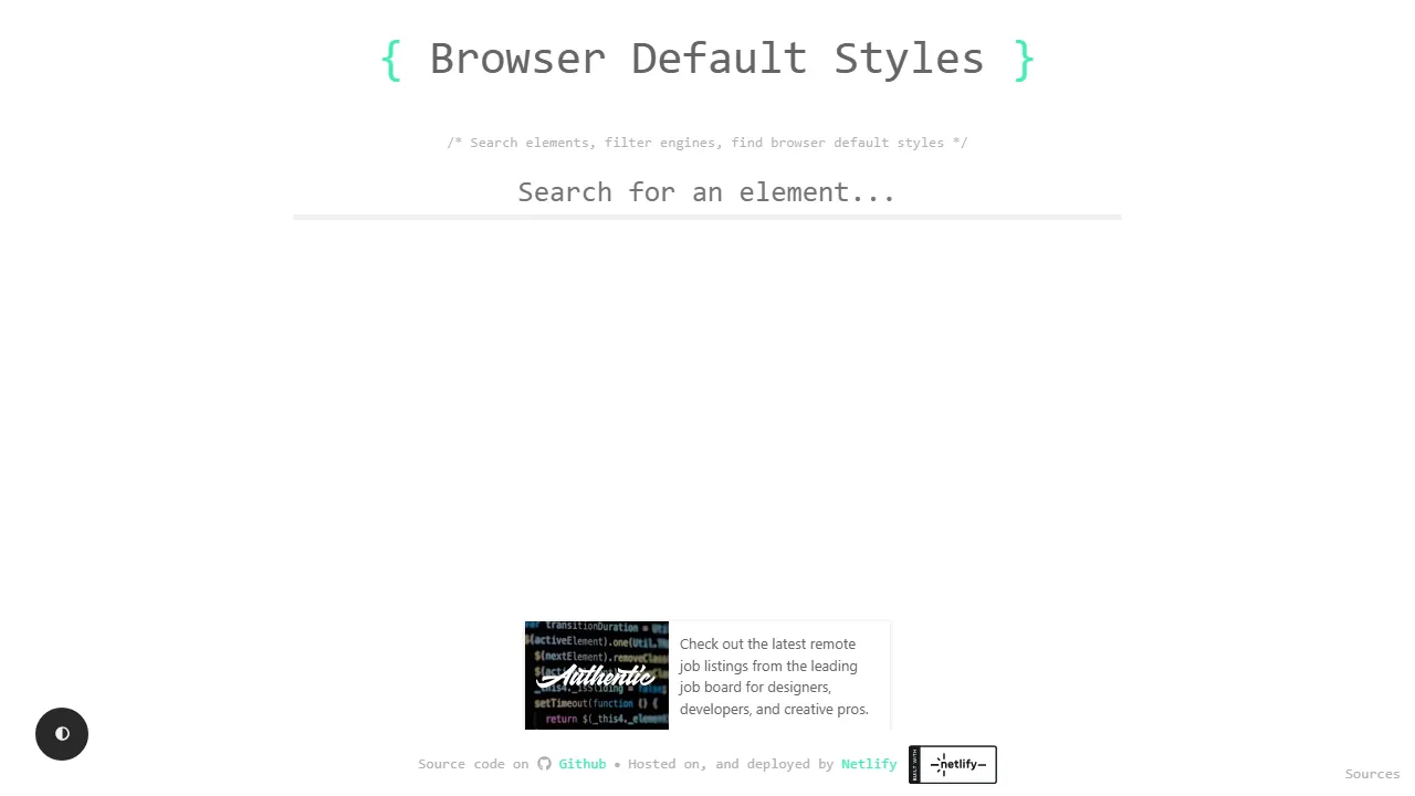 browserdefaultstyles.com - CSS Style Reference Cheat Sheet Online screenshot