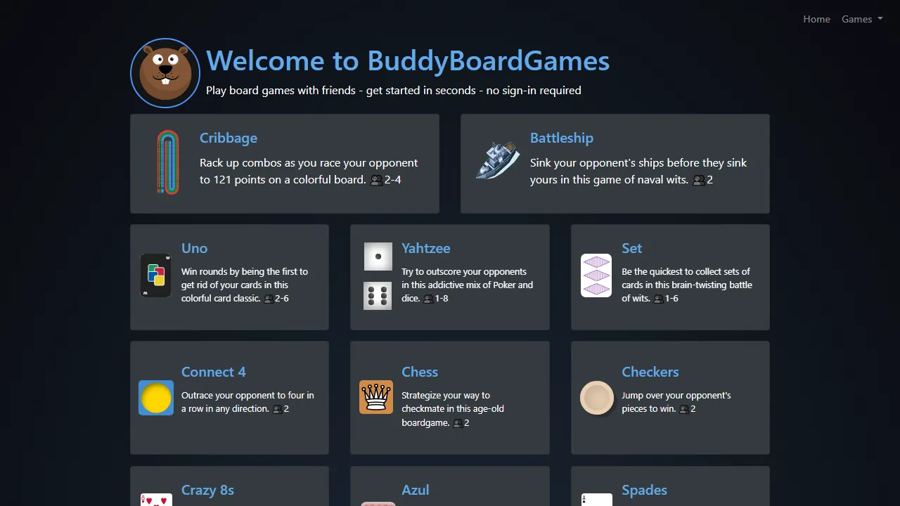buddyboardgames.com - Free Online Board Games Platform screenshot