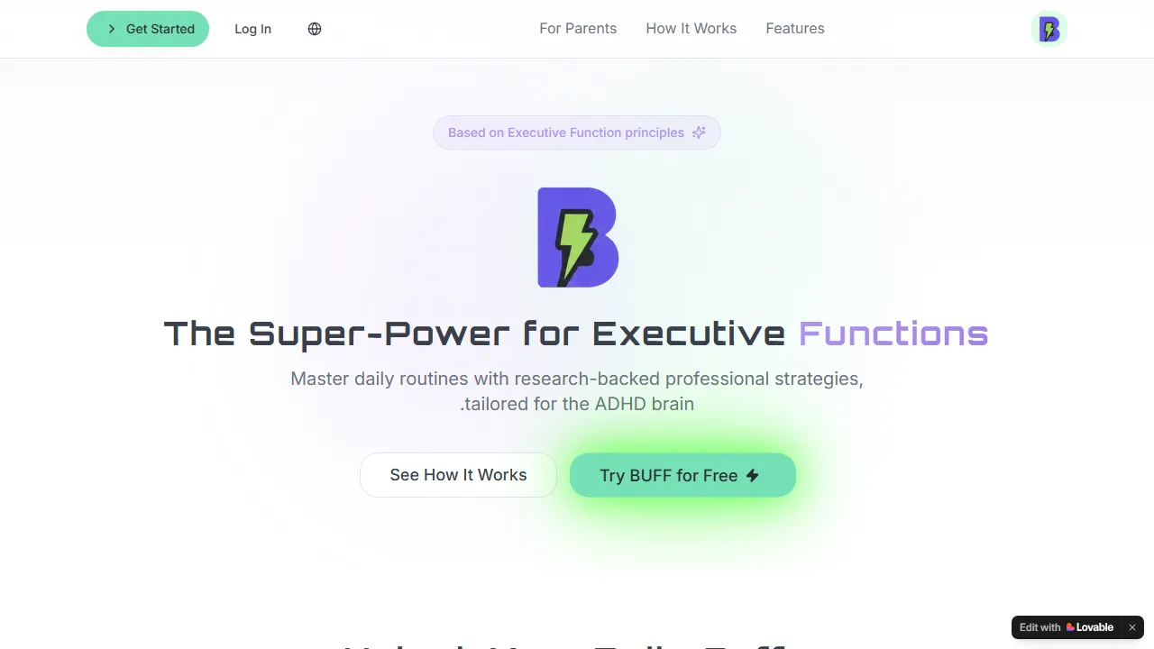 buff.lovable.app - Routine Management Tool for ADHD Challenges screenshot