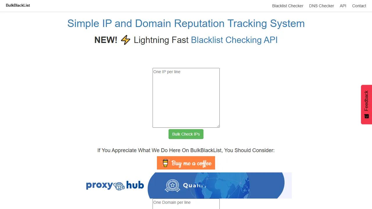 bulkblacklist.com - Free IP Blacklist Checker Online Tool screenshot