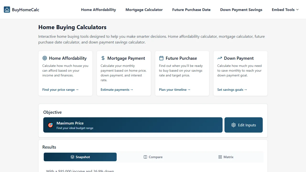buyhomecalc.com - Mortgage Calculator Estimator - Home Loan Calculator screenshot