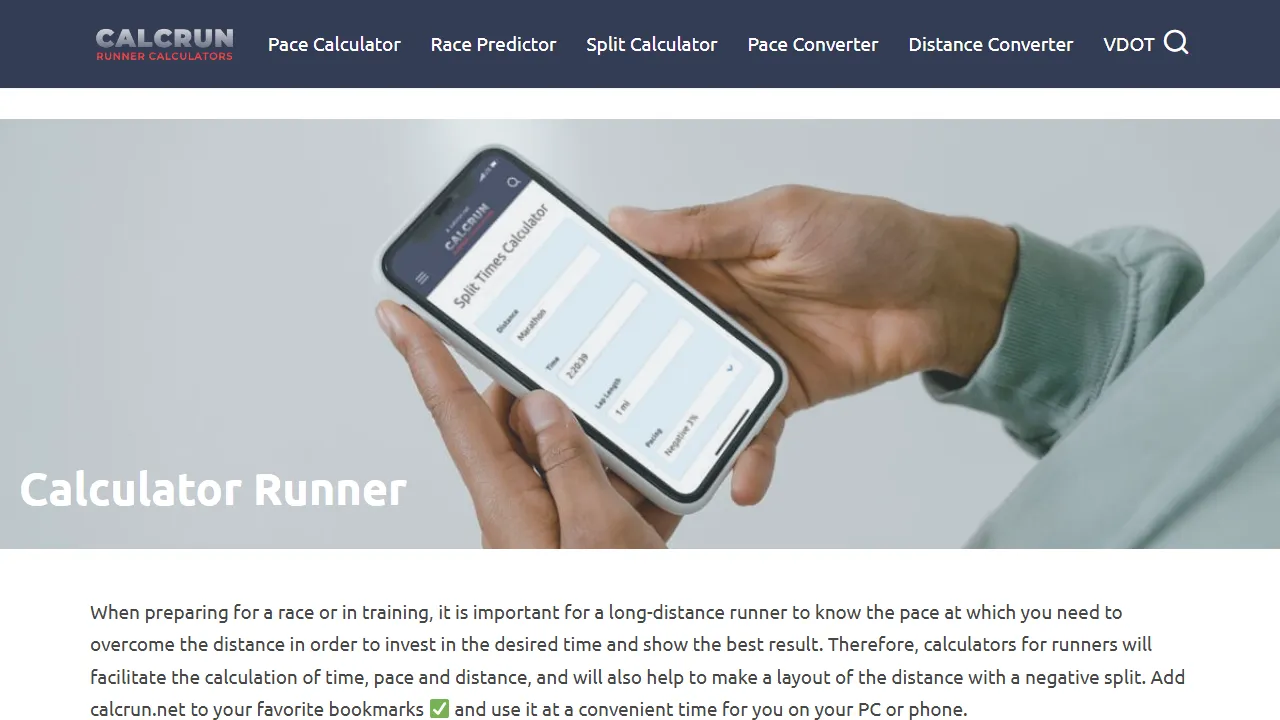 calcrun.net - Free Running Pace Calculator and Converter screenshot