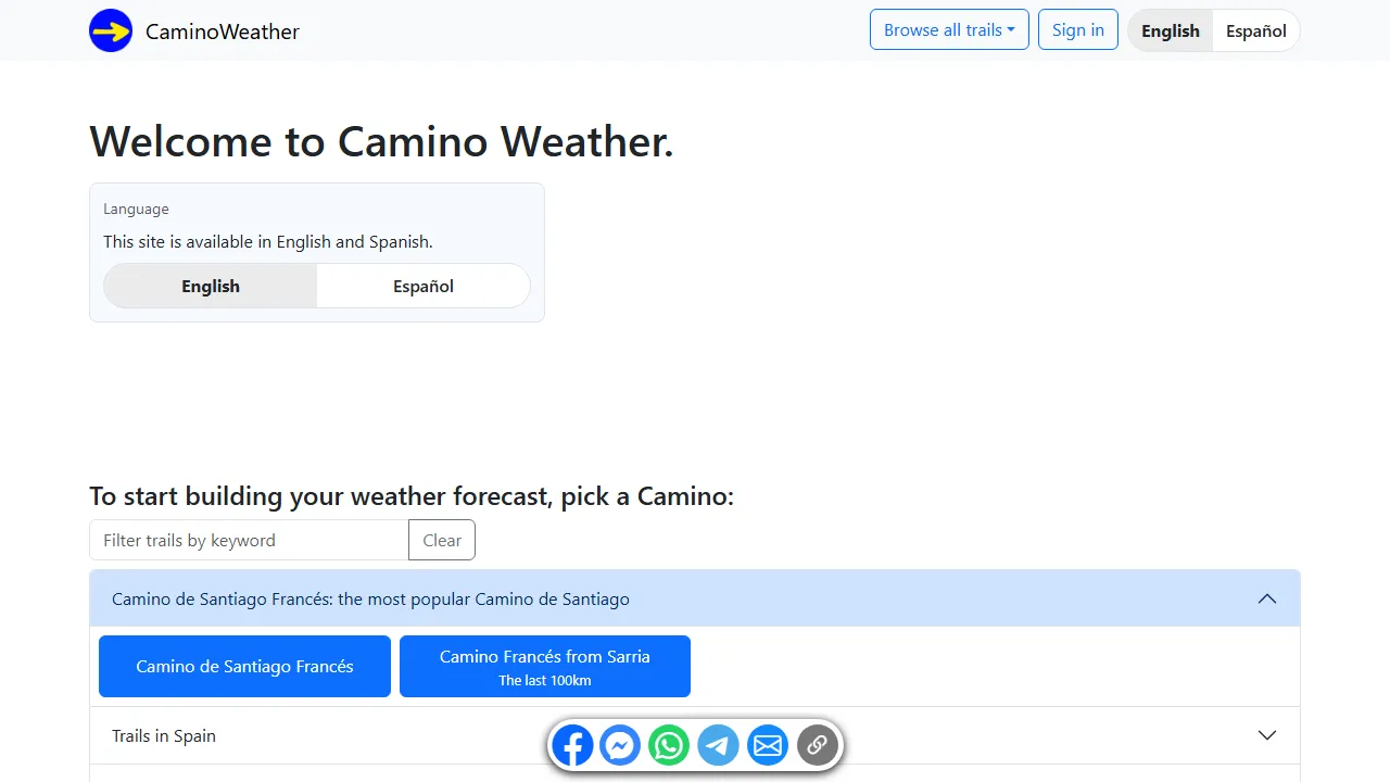 caminoweather.com - Best Weather App for Camino de Santiago screenshot