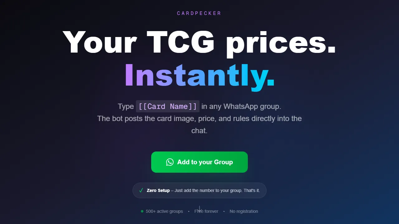 cardpecker.bot - WhatsApp Card Game Bot for Trading Cards screenshot