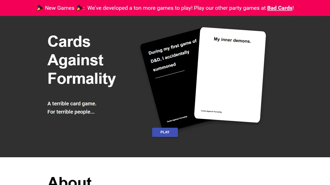 cardsagainstformality.io - Free Online Card Game Platform screenshot