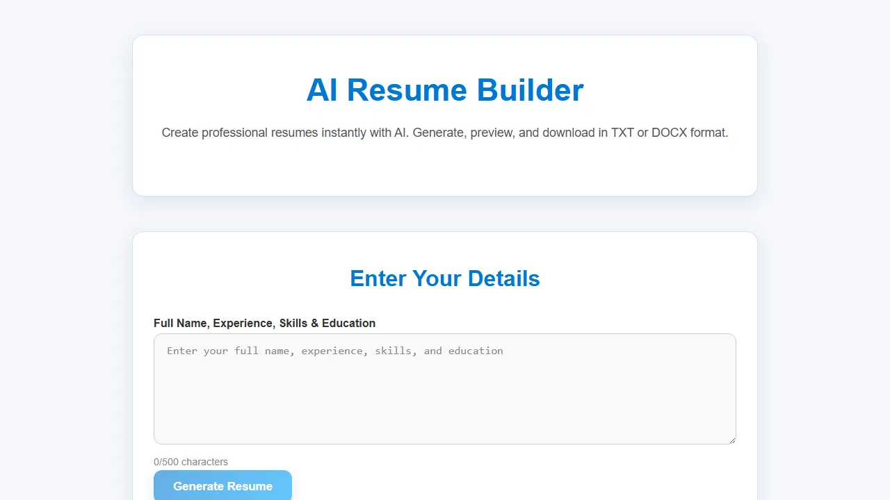 carlsportfolio.net - AI Resume Builder Tool Online screenshot